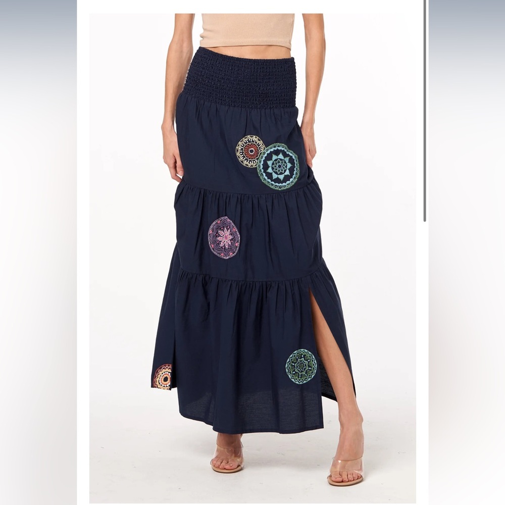 NWT Ciebon Hazel Embroidered Tiered Maxi Skirt